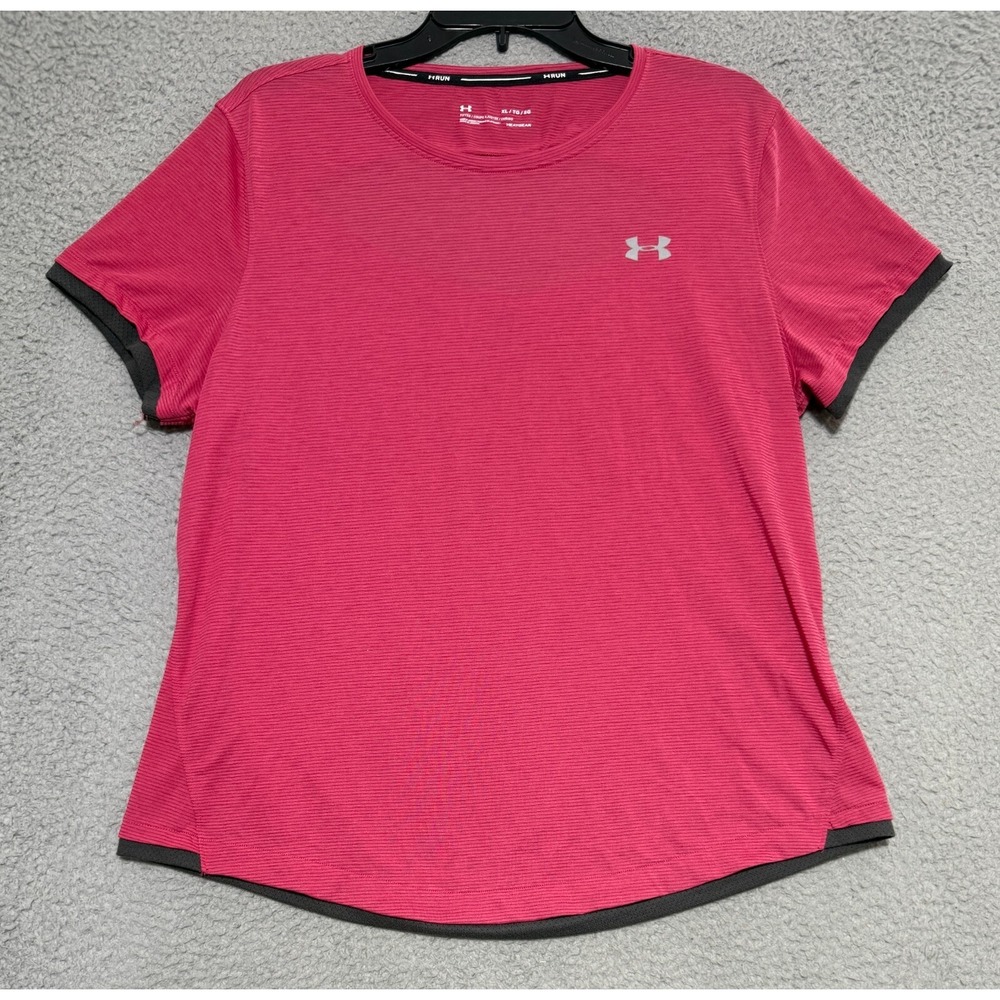 Under Armour Run Heatgear Short Sleeve Pink Open Back Womens XL Fitted